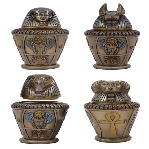 Ebros Four Sons of Horus Duamutef Hapi Imsety Qebehsenuef Canopic Jar Statue Set 5.75" H