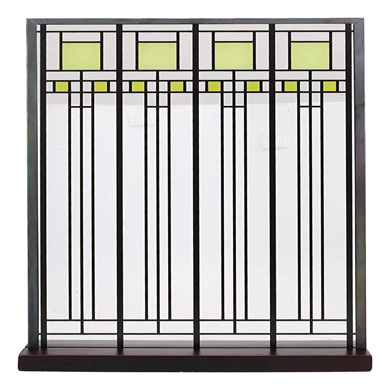 Ebros Frank Lloyd Wright Oak Park House Playroom Stained Glass Art Metal Framed Hanging Wall Decor Or Desktop Plaque Home or Office Decorative Masterpiece 14" by 7.75" Glass Dimensions