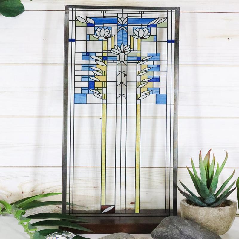 Ebros Frank Lloyd Wright Waterlilies Stained Glass Art Wall Decor Plaque 15"H