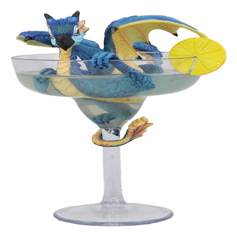 Fantasy Blue Scarlet Macaw Parrot Dragon Perching On Margarita Glass Statue Art