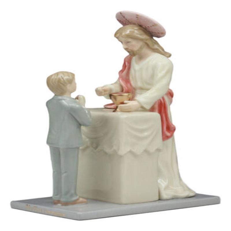 Fine Porcelain My First Communion Jesus With Child Boy Statue 7"Tall Keepsake