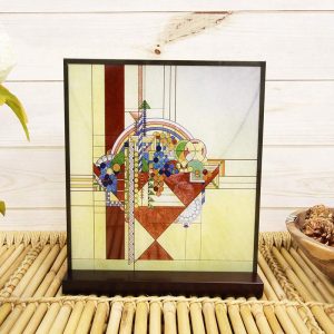 Frank Lloyd Wright Metal Framed May Basket Stained Glass Desktop Or Wall Plaque