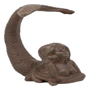 7.25"H Cast Iron Nautical Siren Mermaid With Tail Up Statue Ocean Goddess Decor