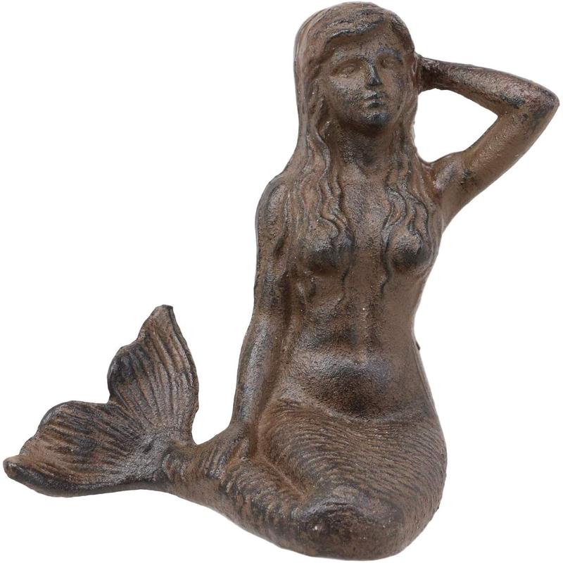 7.25"L Nautical Siren Expecting Mermaid Cast Iron Rustic Vintage Finish Statue