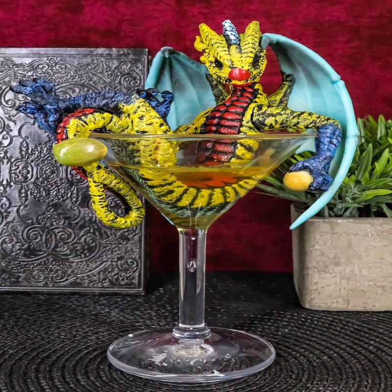 Ebros Drunken Beverage Spirit Dragon Statue 7.75" Tall Figurine (Martini Dragon)