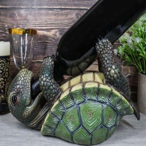 Ebros Drunken Coastal Sea Turtle Tortoise Wine Bottle Holder Caddy Figurine As Home Kitchen Wine Cellar Decorative Storage Organizer Solution of Wild Aquatic Animals Turtles Terrapins Tortoises Decor
