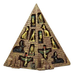 Ebros Egyptian Monument Pyramid Display Statue Featuring 6 Miniature Gods Goddesses King TUT Nefertiti Horus Bastet Isis Anubis for Educational and Decorative Centerpiece