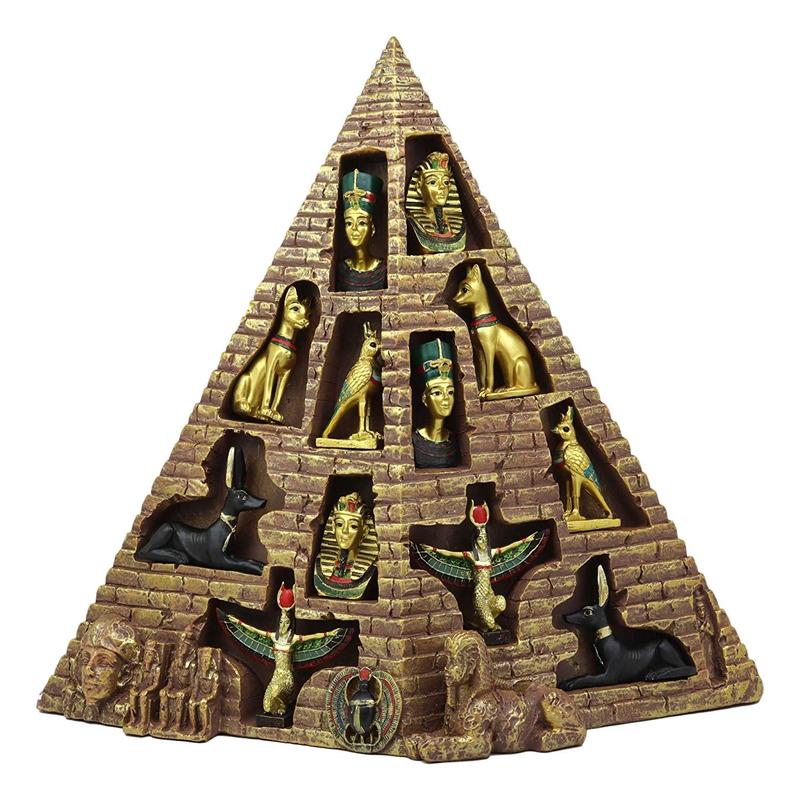 Ebros Egyptian Monument Pyramid Display Statue Featuring 6 Miniature Gods Goddesses King TUT Nefertiti Horus Bastet Isis Anubis for Educational and Decorative Centerpiece