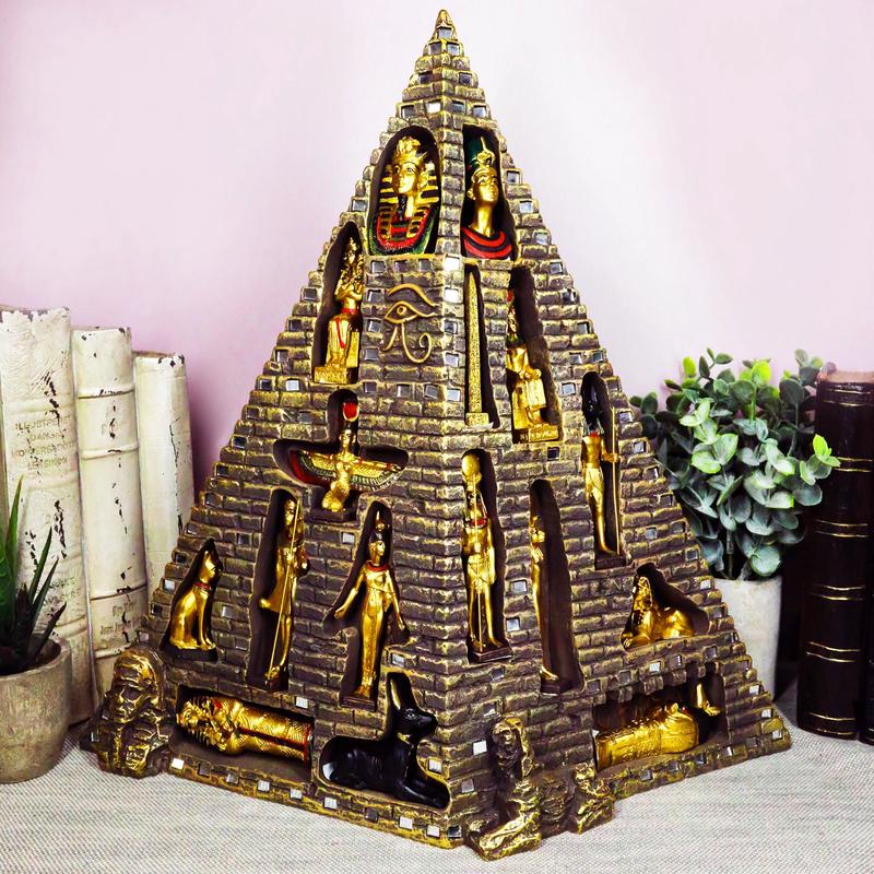Ebros Egyptian Pyramid Statue With 16 Miniature Gods Anubis Osiris Isis Maat Bastet
