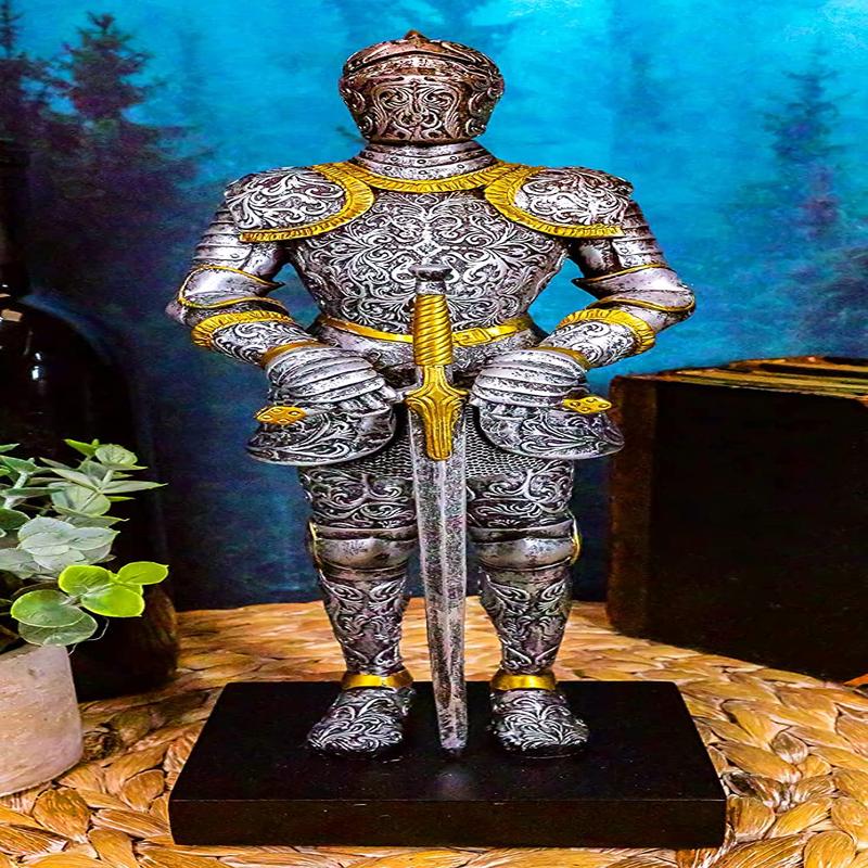 Ebros El Cavaliere Italian Knight with Long Sword Statue 13" Tall Suit of Armor Swordsman Medieval Knight Figurine Age of Kings