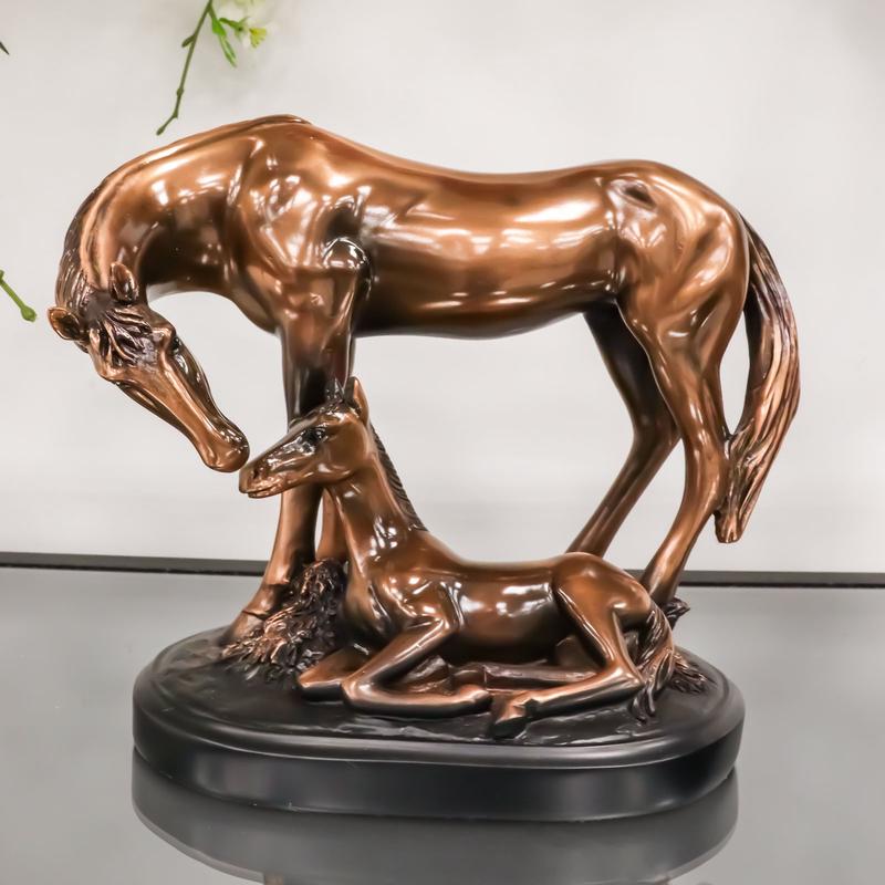 Ebros Farm Country Horse Family Mare and Foal Bronze Electroplated Resin Figurine