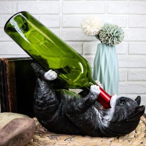 Ebros Feline Black and White Tuxedo Cat Wine Bottle Holder Caddy Figurine