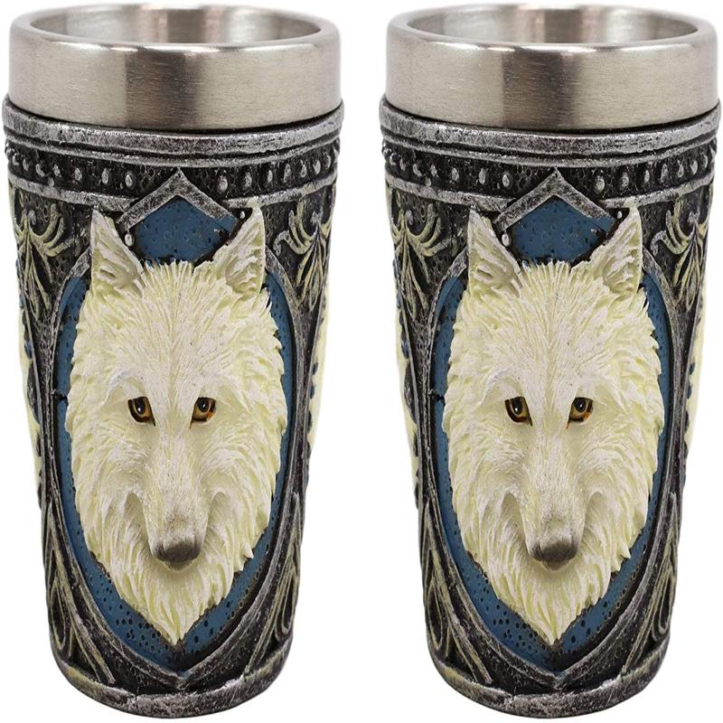 Ebros Full Moon Alpha Wolf 2-Ounce Shot Glass SET OF 2