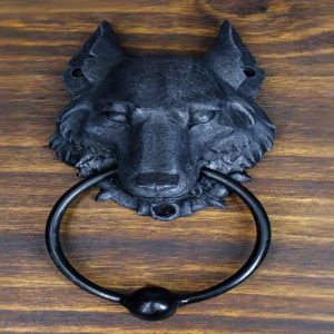 Ebros Full Moon Gothic Chained Wolf Gargoyle Door Knocker Figurine 8.25"Tall Faux Stone Finish With Metal Ball