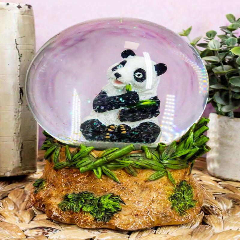 Ebros Giant Panda Bear Eating Bamboo Water Globe Collectible 6.25" Tall Decor