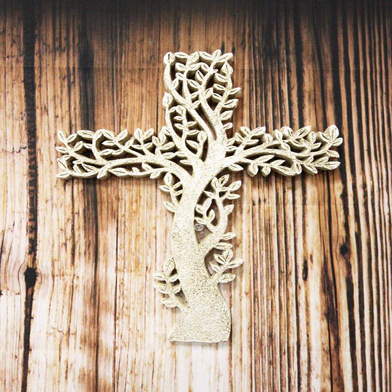 Ebros Gift 12" Tall Faux Stone Rustic Western Tree of Life Filigree Lace Design Wall Cross Decor Hanging Resin Sculpture Catholic Christian Country Cabin Lodge Accent Decorative Crosses