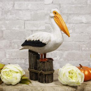 Ebros Gift 12" Tall Ocean Marine Beach Coastal Great White Pelican Perching On Getty Post Statue Home Decor Birds Pelicans Nature As Centerpiece Decorative Sculpture Figurine