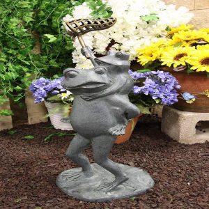 Ebros Gift 25.25" Tall Aluminum Metal Whimsical Father and Son Frog Family with Net Chasing Butterfly Garden Statue Frogs Patio Pool Pond Lawn Yard Decorative Sculpture Feng Shui Zen Accent