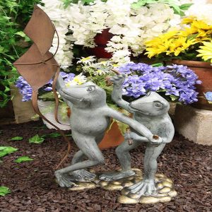 Ebros Gift 25" Tall Aluminum Metal Gone with The Wind Whimsical Frog Friends Flying Kites Garden Statue Frogs Summer Pastime Patio Pool Pond Lawn Yard Decorative Rustic Sculpture Accent