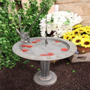 Ebros Gift 34" Tall Aluminum Metal Rustic Cottage Villa Whimsical Fishing Frog by Water Lilly Column Bird Bath and Sundial Garden Decor Statue with Roman Numerals for Lawn Pool Patio Outdoors Decor