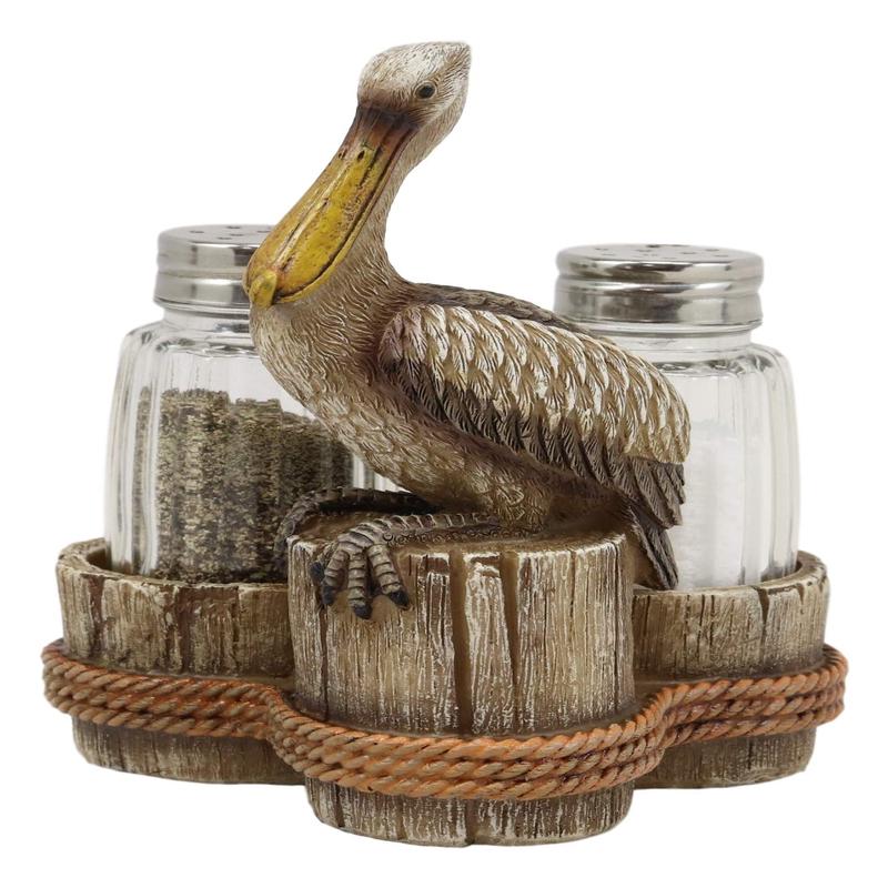 Ebros Gift 5.25" Tall Ocean Marine Beach Coastal Diving Brown Pelican Perching On Getty Posts Salt and Pepper Shakers Display Holder Statue Home Decor Birds Pelicans Nature As Kitchen Centerpiece