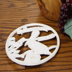 Ebros Rustic Southwestern Marine Paradise White Pelican Bird Cast Iron Trivet Nautical