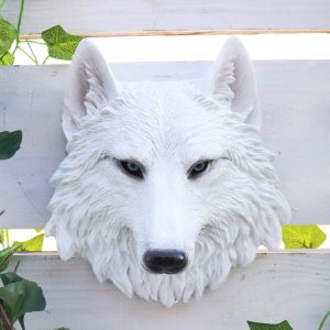 Ghost Albino Arctic White Wolf Head Wall Decor Plaque 8.5"H Direwolf Figurine