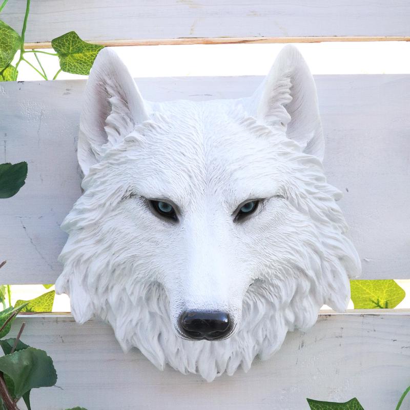 Ghost Albino Arctic White Wolf Head Wall Decor Plaque 8.5"H Direwolf Figurine