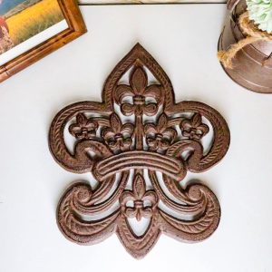 10"W Fleur De Lis Medallion Crown With Mini Le Fleur Emblems Cast Iron Trivet