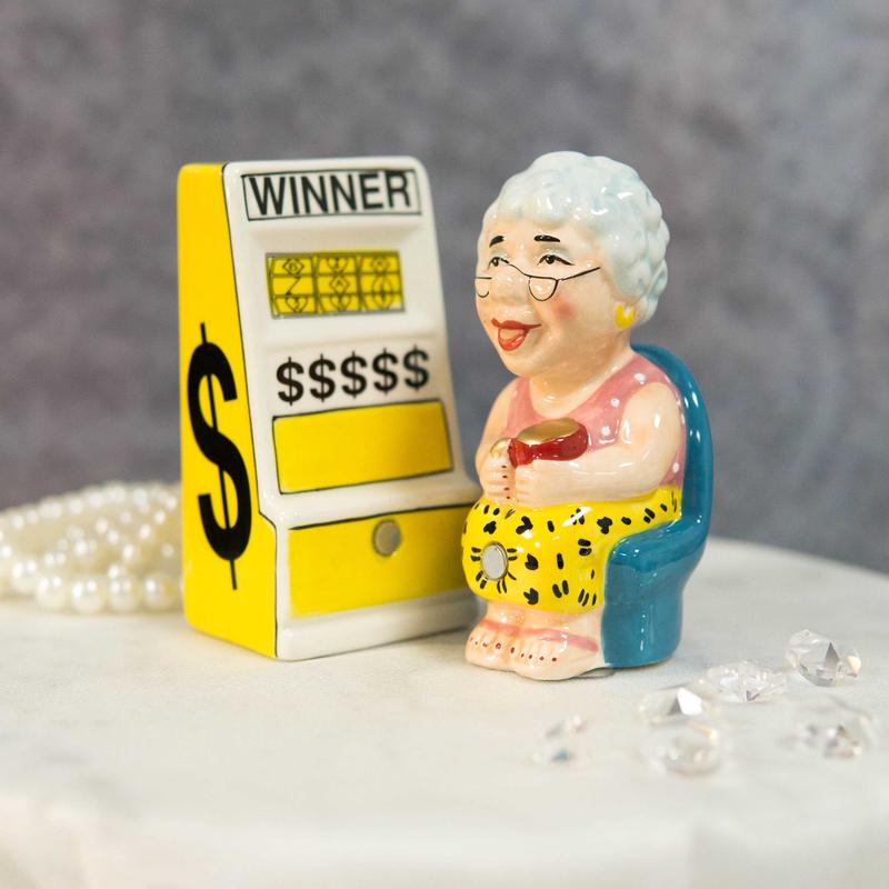 Casino Jackpot Winner Slot Machine And Gambling Grandma Salt And Pepper Shakers