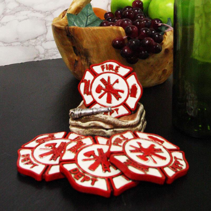 Ebros 911 Emergency Coiled Fireman Water Hose Coaster Set With 4 Coasters 4"High
