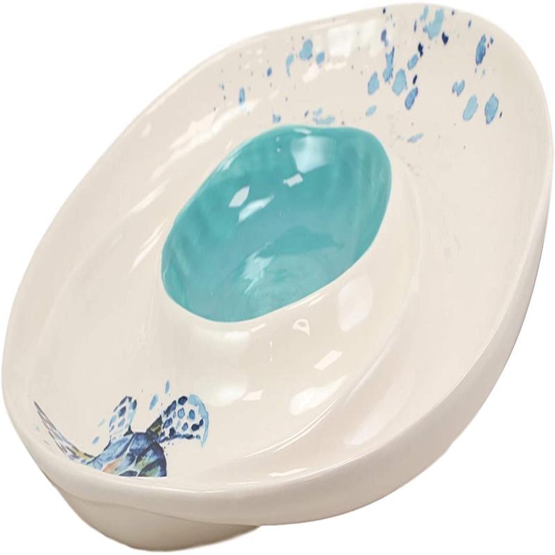 Ebros Blue And White Sea Turtle Ceramic Dinnerware (Chips & Salsa Plate, 1)