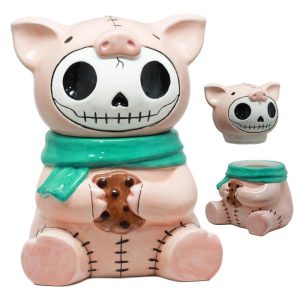 Ebros Furry Bones Bacon Ceramic Cookie Jar Cute Porky Pig Furrybones Skeleton Container Figurine Collectible Kitchen Hosting Dining Accessory