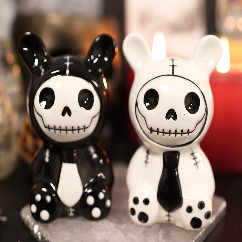 Ebros Furry Bones Bun Bun Rabbits Salt And Pepper Shakers Ceramic Set 3.5"H