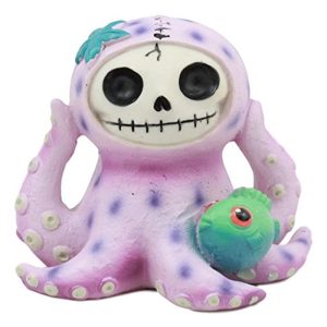 Ebros Furry Bones Octopee The Purple Octopus Skeleton Figurine 2.5" H Furrybones Kraken Squid Octopus With Green Blowfish Costume Hooded Skull Monster Collectible Sculpture Decorative Toy