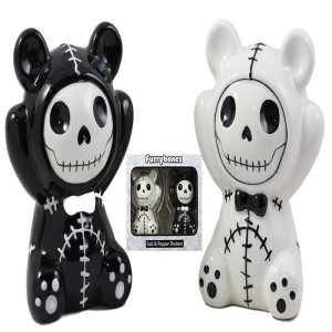 Ebros Furry Bones Pandie The Voodoo Panda Bears Salt And Pepper Shakers Ceramic Set Furrybones Collectible Skeleton Figurines Kitchen & Dining Centerpiece