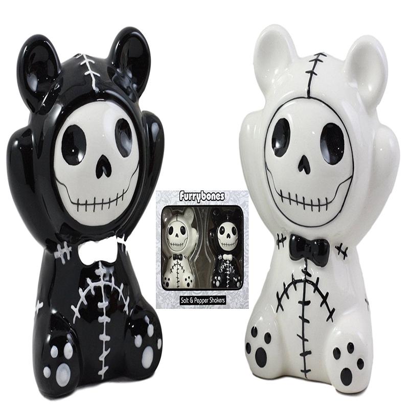 Ebros Furry Bones Pandie The Voodoo Panda Bears Salt And Pepper Shakers Ceramic Set Furrybones Collectible Skeleton Figurines Kitchen & Dining Centerpiece