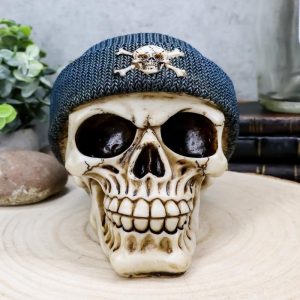 Ebros Gangster Thug Skull With Blue Crossbones Beanie Hat Figurine 6"L Skeleton Skulls