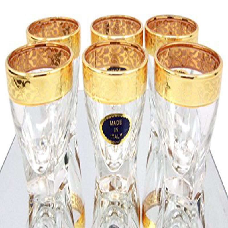 Ebros Gift 10K Gold Plated French Amour Heart Pattern 1.5oz Shot Glass Set of 6 Heavy Base High Clarity Glass
