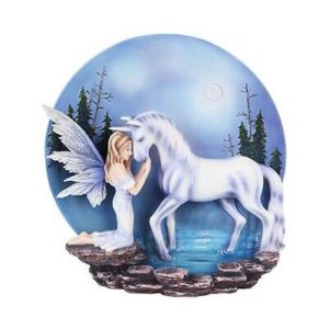 Ebros Gift 12 Inch Unicorn with White Winged Fairy Scene Statue Figurine