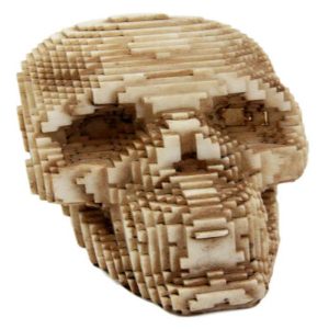 Ebros Gift 3D Pixel Skull Figurine 5"L Cubic Voxel Gamer Skull Skeleton Decorative Sculpture (Brown)