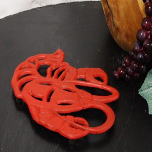 Ebros Gift 8.25" Wide Rustic Southwestern Cajun Creole Red Crawfish Lobster Design Cast Iron Metal Trivet Crayfish Southwest Vintage Decorative Accent for Wall Or Table Furniture