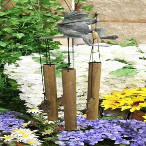 Ebros Gift Aluminum Whimsical Summer Pastime Green Frog Fishing in The Pond Resonant Tube Wind Chime Sculpture 22" Tall Outdoors Garden Lawn Patio Home Pool Deck Accent Decor