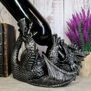 Ebros Gift Black Saurian Armored Dragon Decorative Wine Holder Rack Figurine 12" Long
