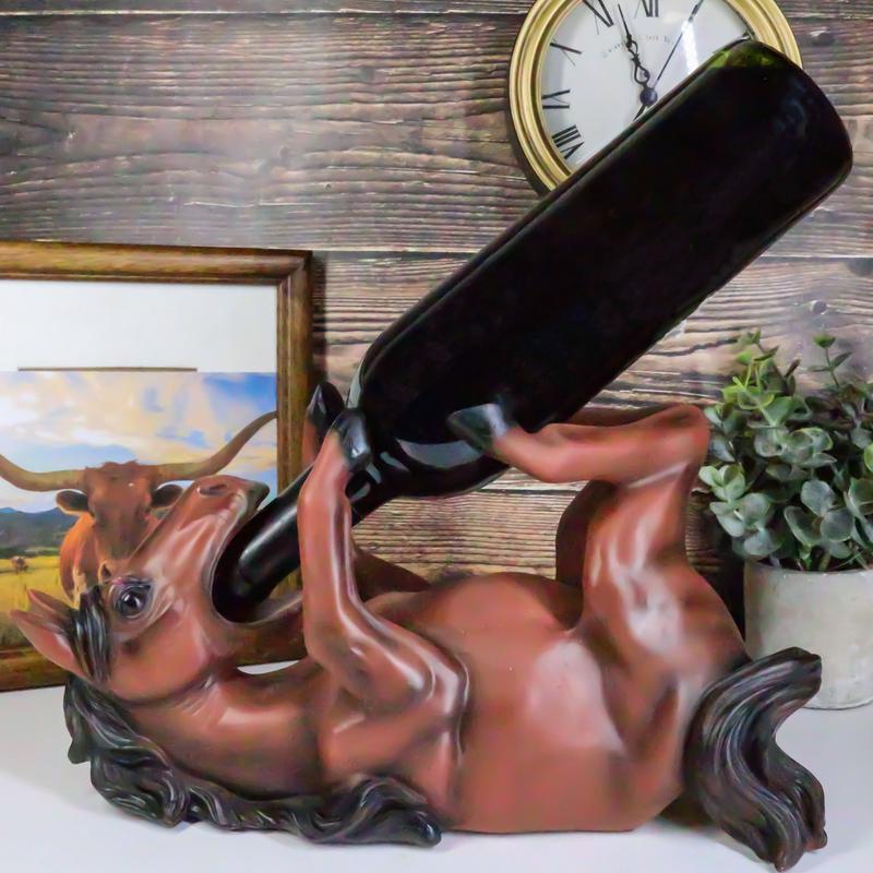 Ebros Gift Brown Chestnut Equestrian Stallion Horse Wine Bottle Holder Caddy Figurine