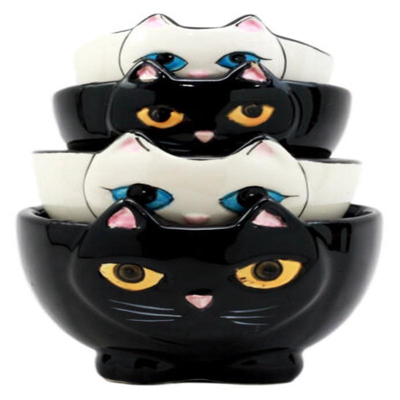 Ebros Gift Ceramic Feline Hiding Kitten Cats Measuring Cups Set of 4 Baking & Cooking Kitchen Essentials Figurines