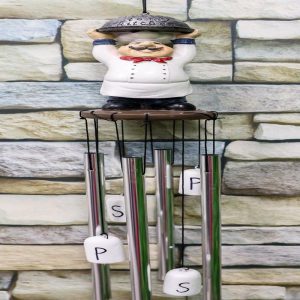 Ebros Gift Chef Cordon Bleu Lifting Cloche Dome Welcome to My Kitchen Figurine Crown Top Resonant Wind Chime with Miniature Ponies Ornaments for Garden Patio Home Decorative Accent Hospitality Cooks