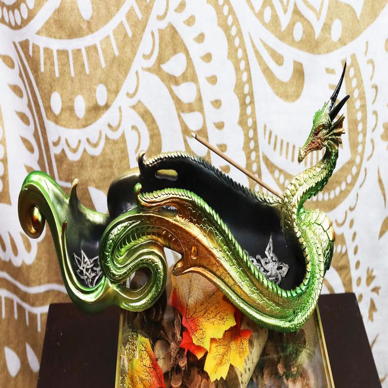 Ebros Gift Chinese Jade Pagoda Green Shenyun Dragon Incense Holder Figurine 13" Long