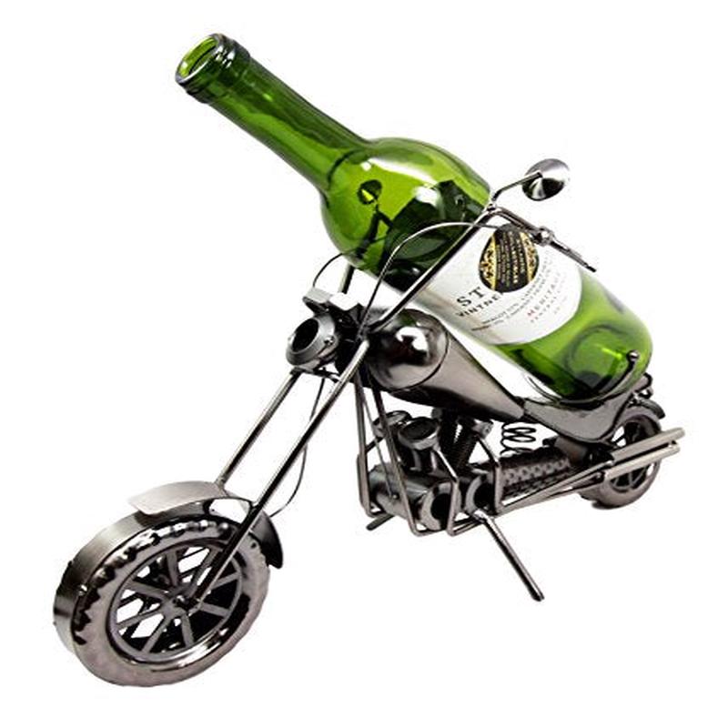 Ebros Gift Chopper Motorcycle Bike Hand Made Metal Wine Bottle Holder Caddy Decor Figurine 16"H