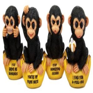 Ebros Gift Curious Monkeys On Banana Boats Figurine Set of Four 4.25"H Funny Signs Chimpanzee Monkey Business Collectibles
